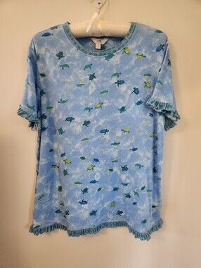 Secret Treasures Light Blue Short-Sleeve Turtle Print Pajama Top